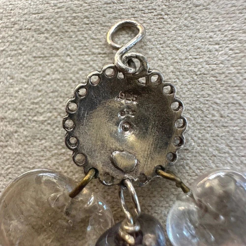 925 Sterling Silver Women Pendant Heart Clear Glass Bead Artisan Boho Charm Love